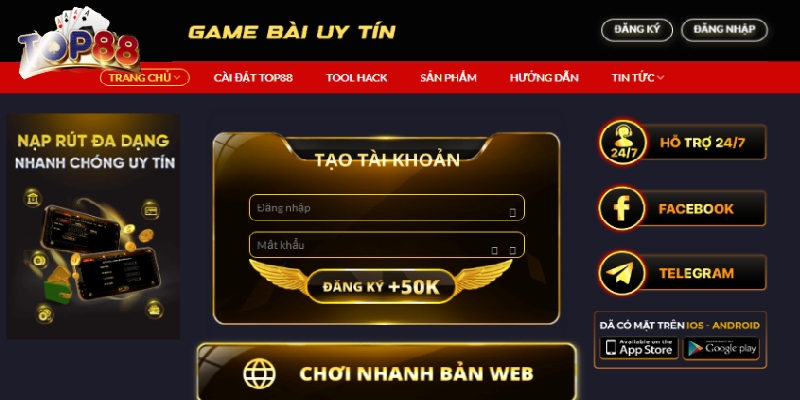Đăng nhập tài khoản để thực hiện nạp tiền TOP88